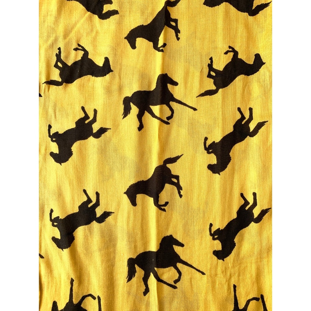 Western Horse Print Scarf 36 x 74 Frayed Edge Equestrian Mustard Yellow Black - Picture 3 of 8